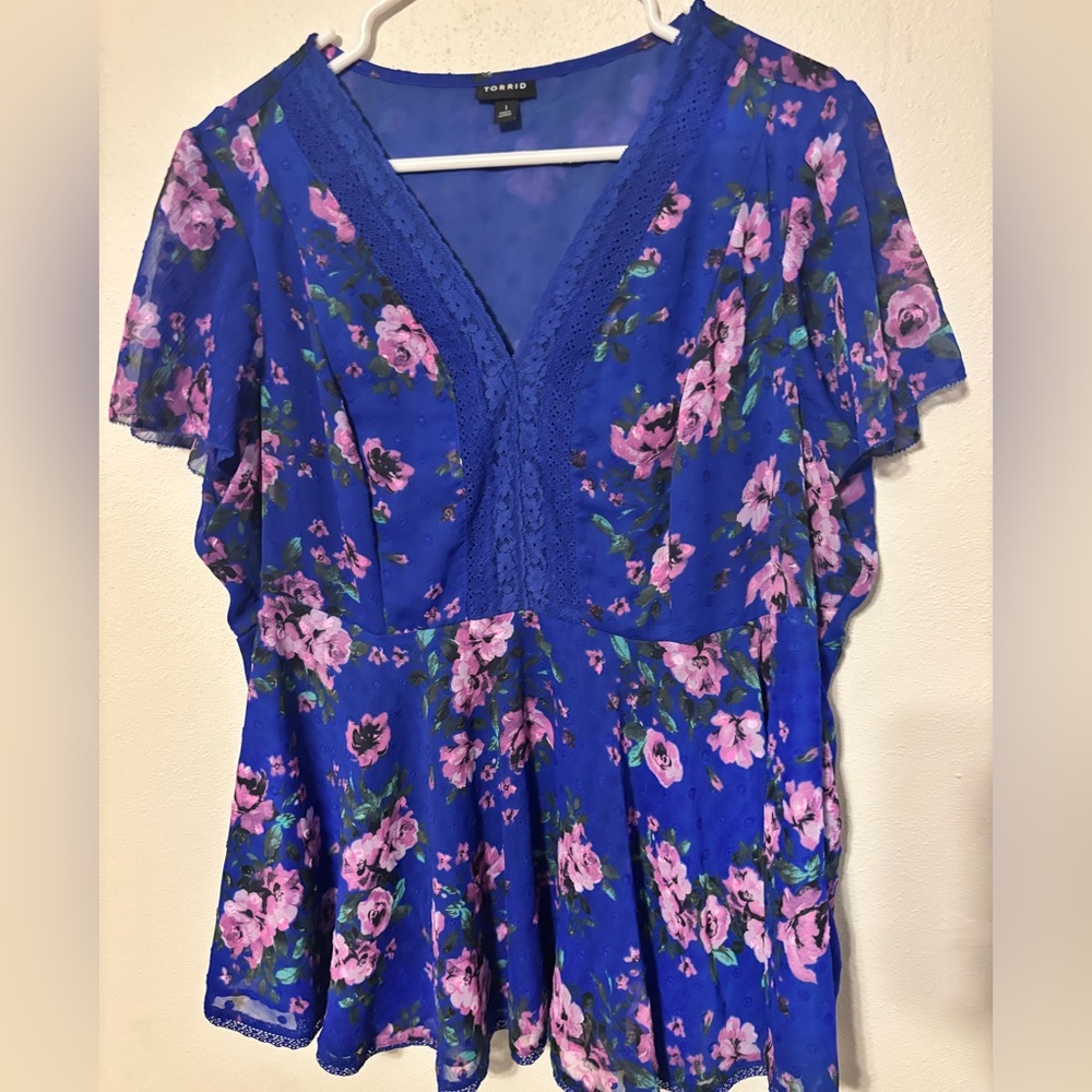 Torrid Blue Floral Babydoll Blouse